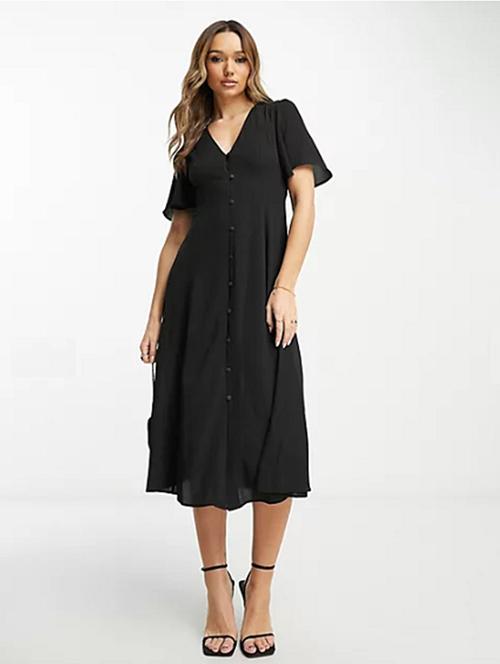 black solid bell sleeves a-line dress - 20228492 - Standard Image - 0