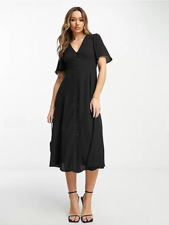 black solid bell sleeves a-line dress - 20228492 - Zoom Image - 0