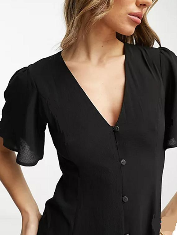 black solid bell sleeves a-line dress - 20228492 - Standard Image - 3