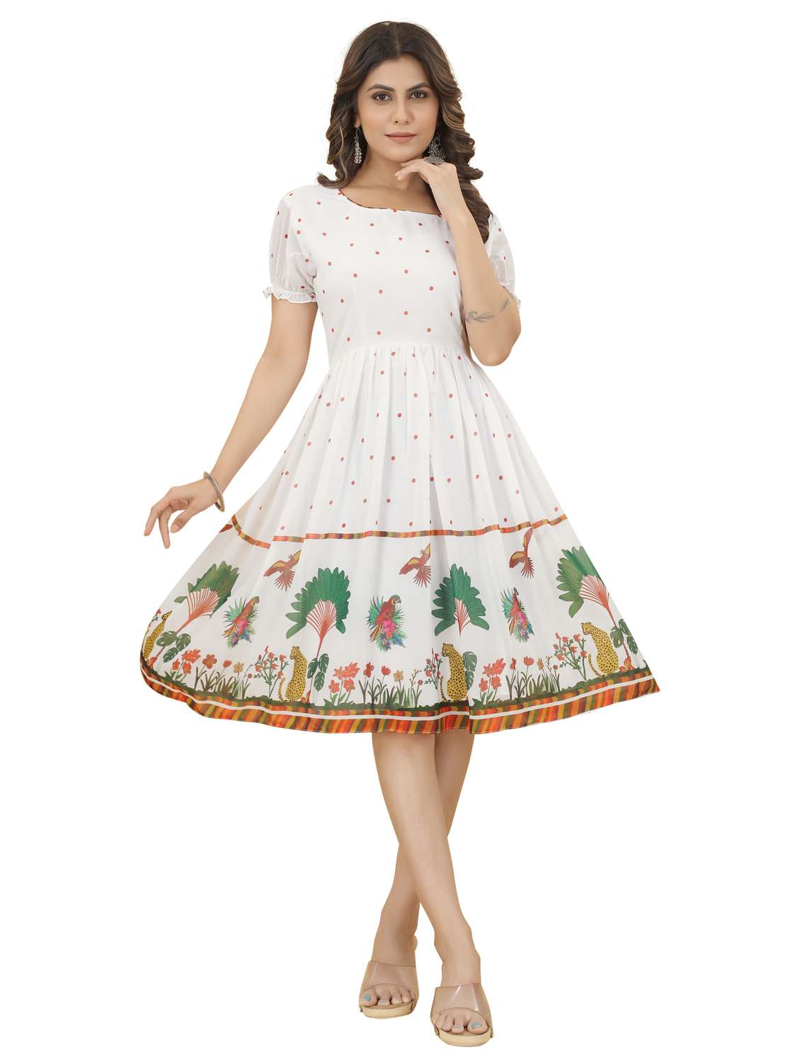 white printed fit & flare dress - 20228493 - Zoom Image - 0