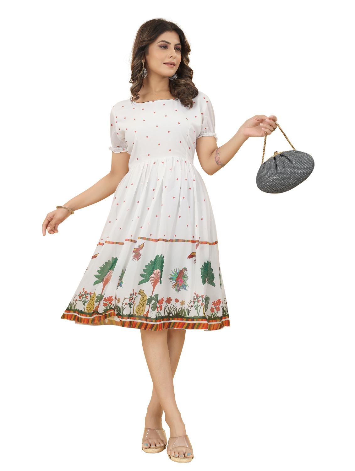 white printed fit & flare dress - 20228493 - Standard Image - 3