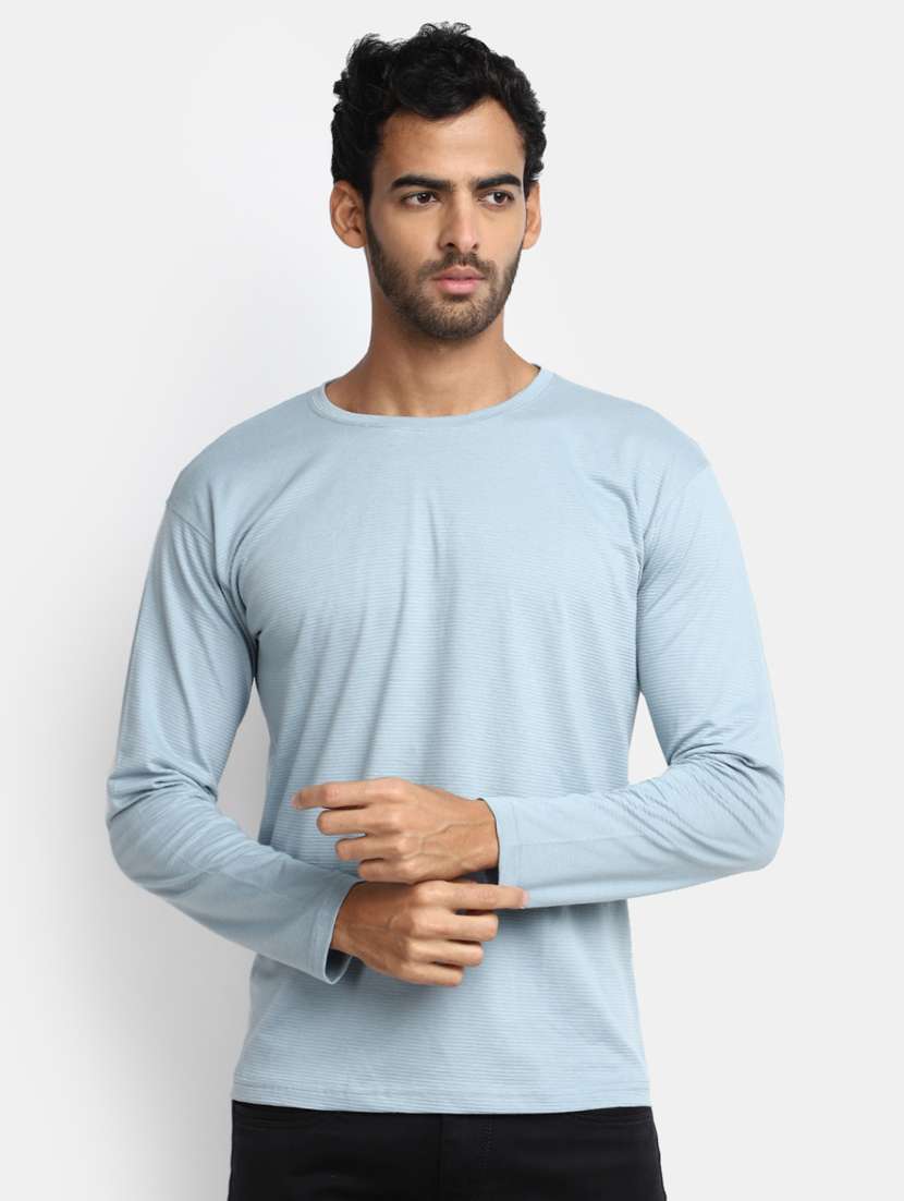 blue solid round neck t-shirt - 20228633 -  Zoom Image - 0