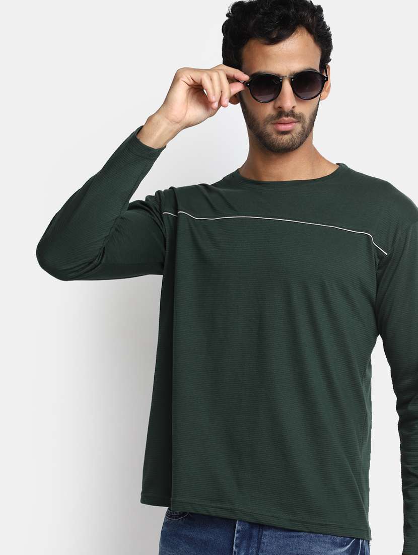 green solid round neck t-shirt - 20228636 - Standard Image - 3