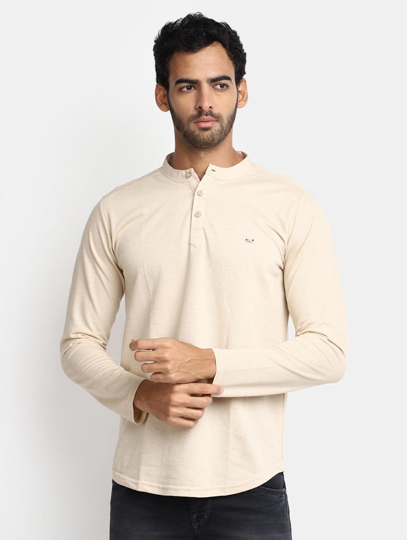 beige solid regular t-shirt - 20228664 -  Zoom Image - 0
