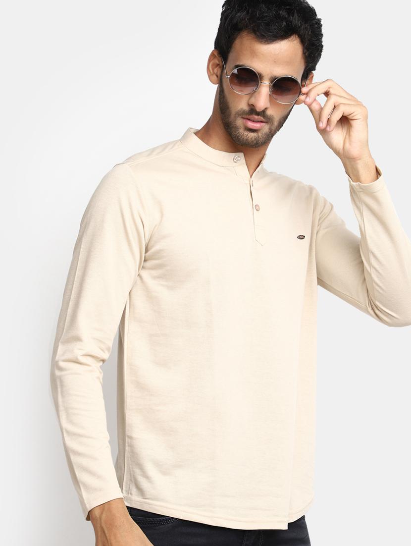 beige solid regular t-shirt - 20228664 - Standard Image - 3