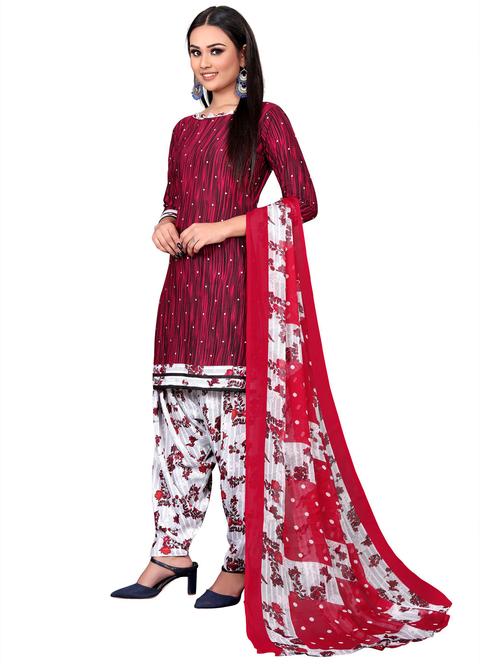 red round neck unstitched patiyala suits - 20230038 - Standard Image - 0