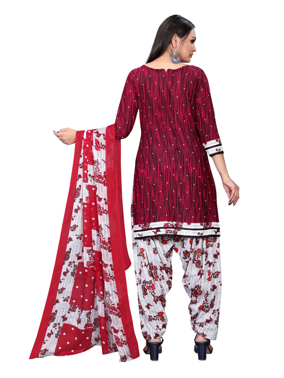 red round neck unstitched patiyala suits - 20230038 - Standard Image - 3