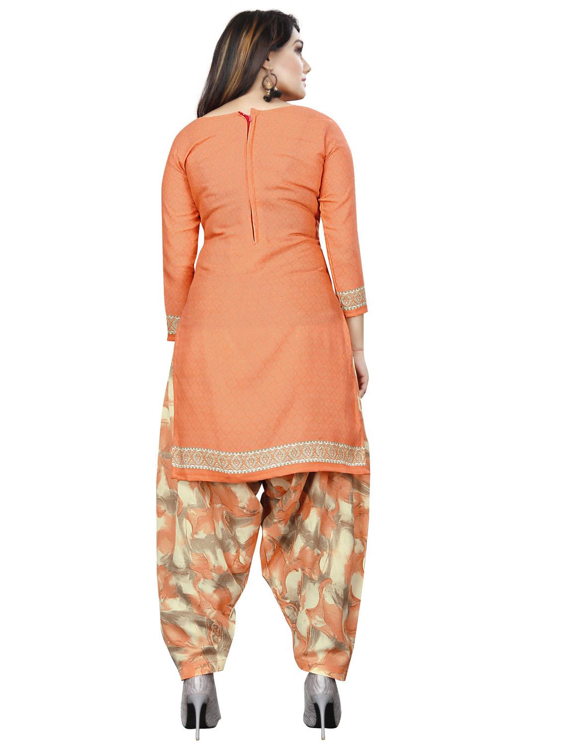 orange round neck unstitched patiyala suits - 20230040 - Standard Image - 3