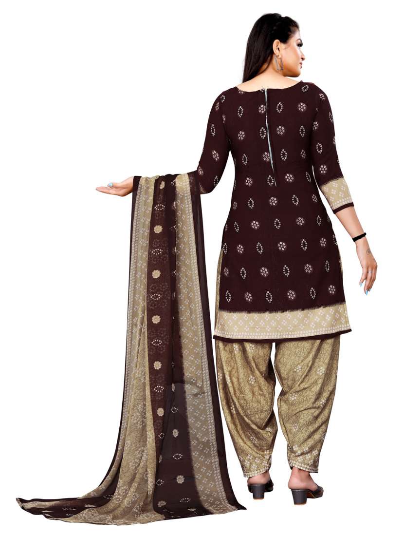 brown boat neck unstitched patiyala suits - 20230050 -  Standard Image - 3
