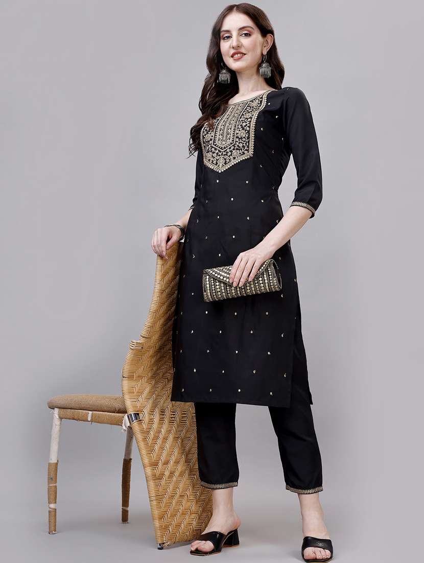 women navy blue round neck kurta pant set - 20239141 - Zoom Image - 0