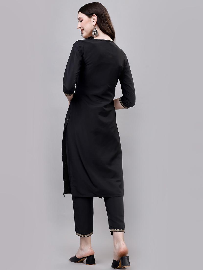 women navy blue round neck kurta pant set - 20239141 - Standard Image - 3