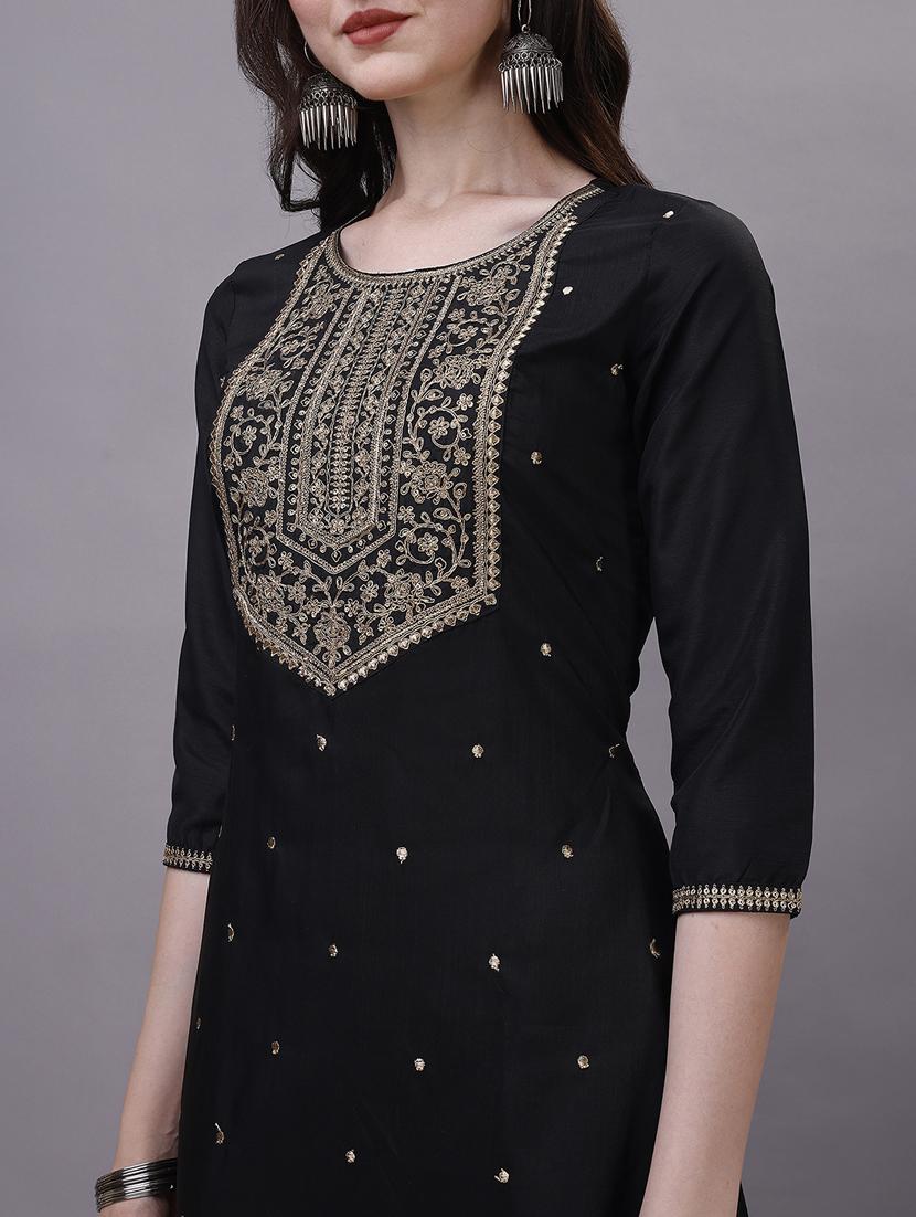 women navy blue round neck kurta pant set - 20239141 - Standard Image - 5