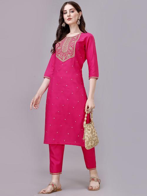 women pink round neck kurta pant set - 20239143 - Standard Image - 0