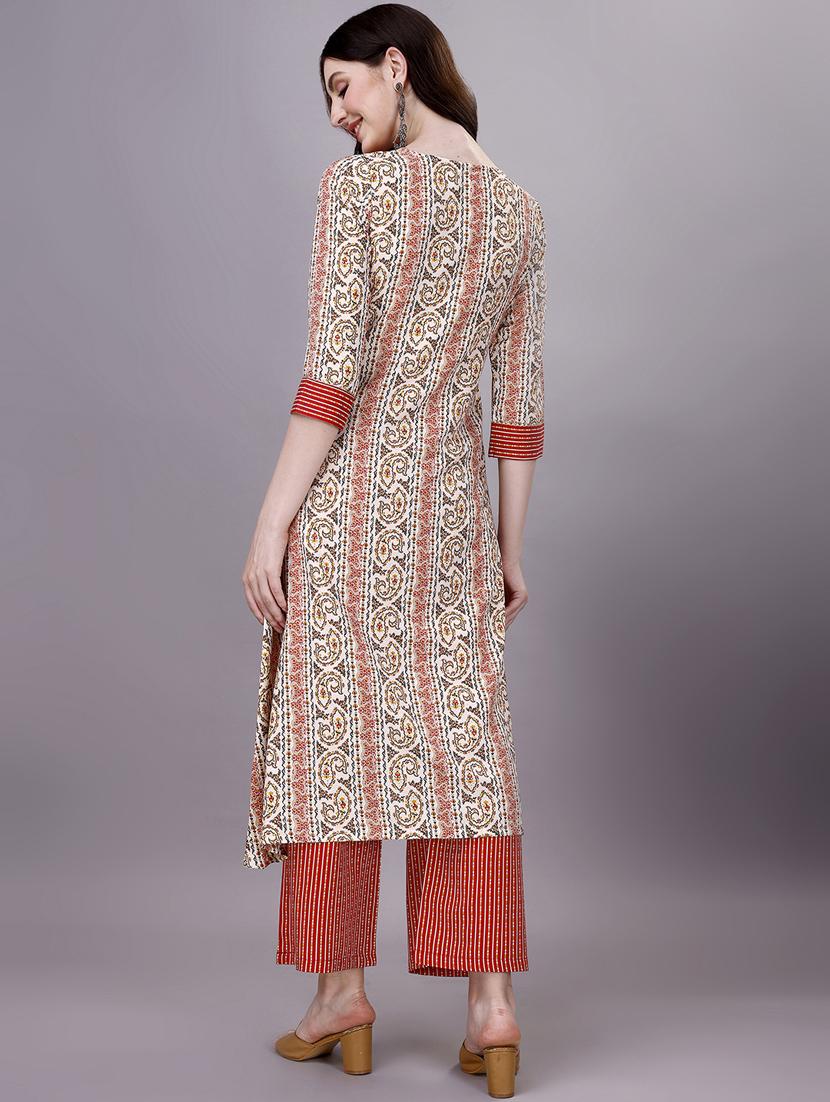 women white round neck kurta palazzo set - 20239146 - Standard Image - 3