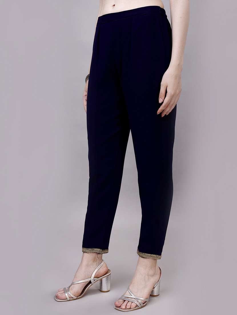 women blue v-neck kurta pant set - 20239149 -  Standard Image - 3