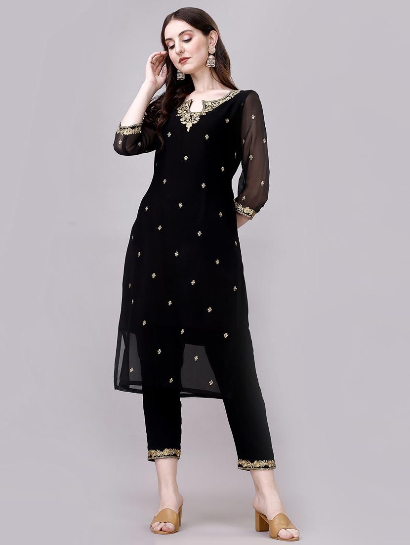 women black embroidered kurta pant set - 20239154 -  Zoom Image - 0