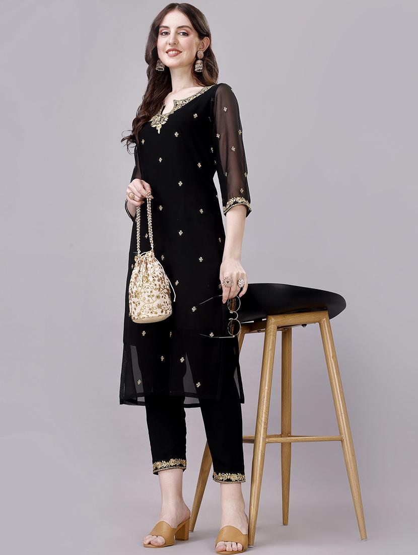women black embroidered kurta pant set - 20239154 - Standard Image - 3