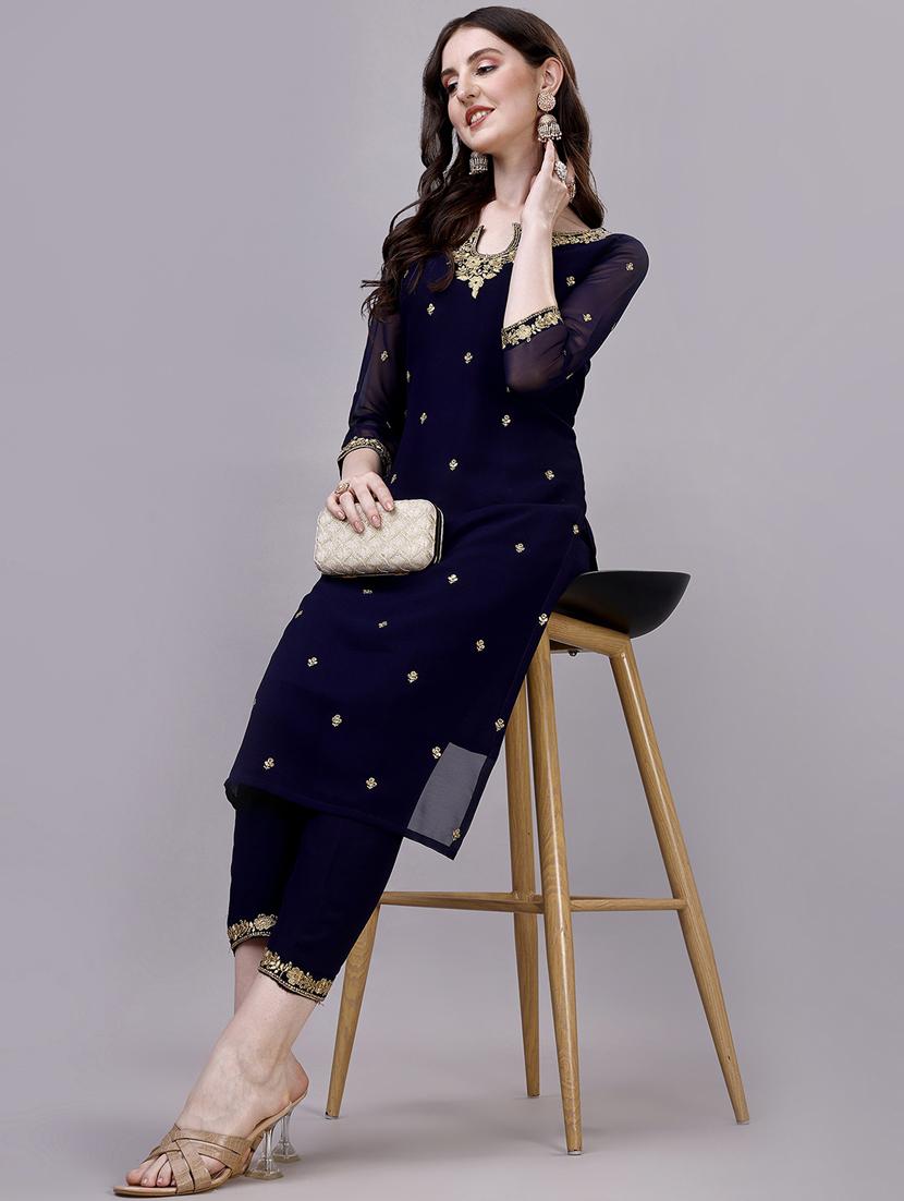 women blue embroidered kurta pant set - 20239155 - Standard Image - 3