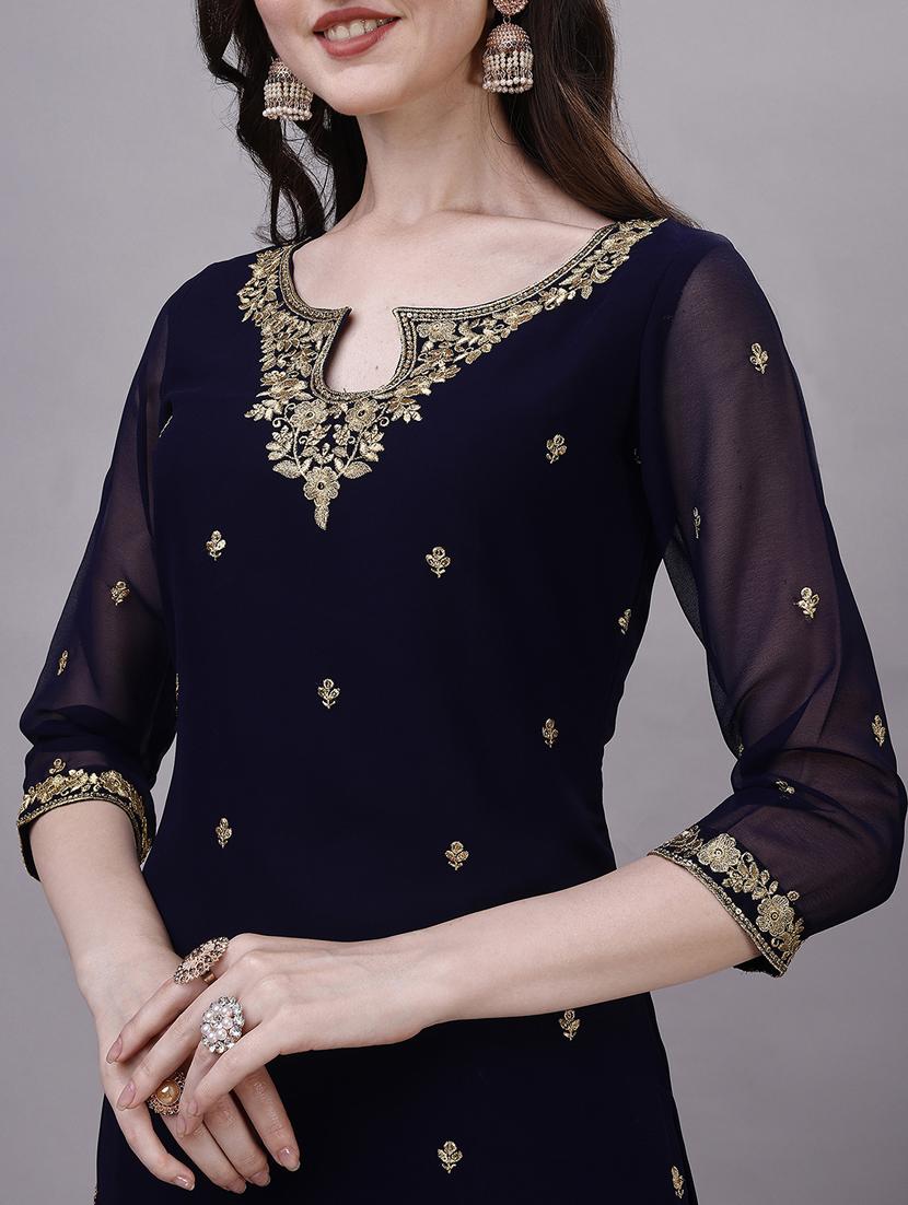 women blue embroidered kurta pant set - 20239155 - Standard Image - 5