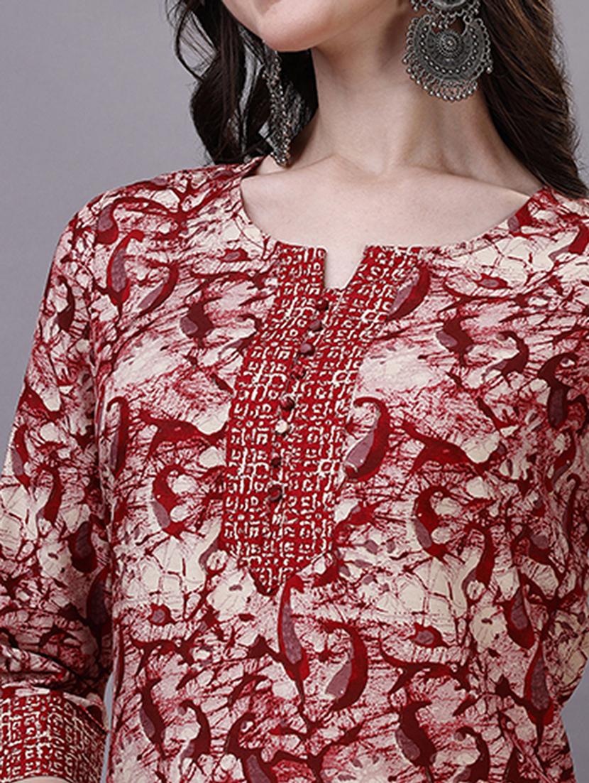 women red notch neck kurta palazzo set - 20239161 - Standard Image - 5