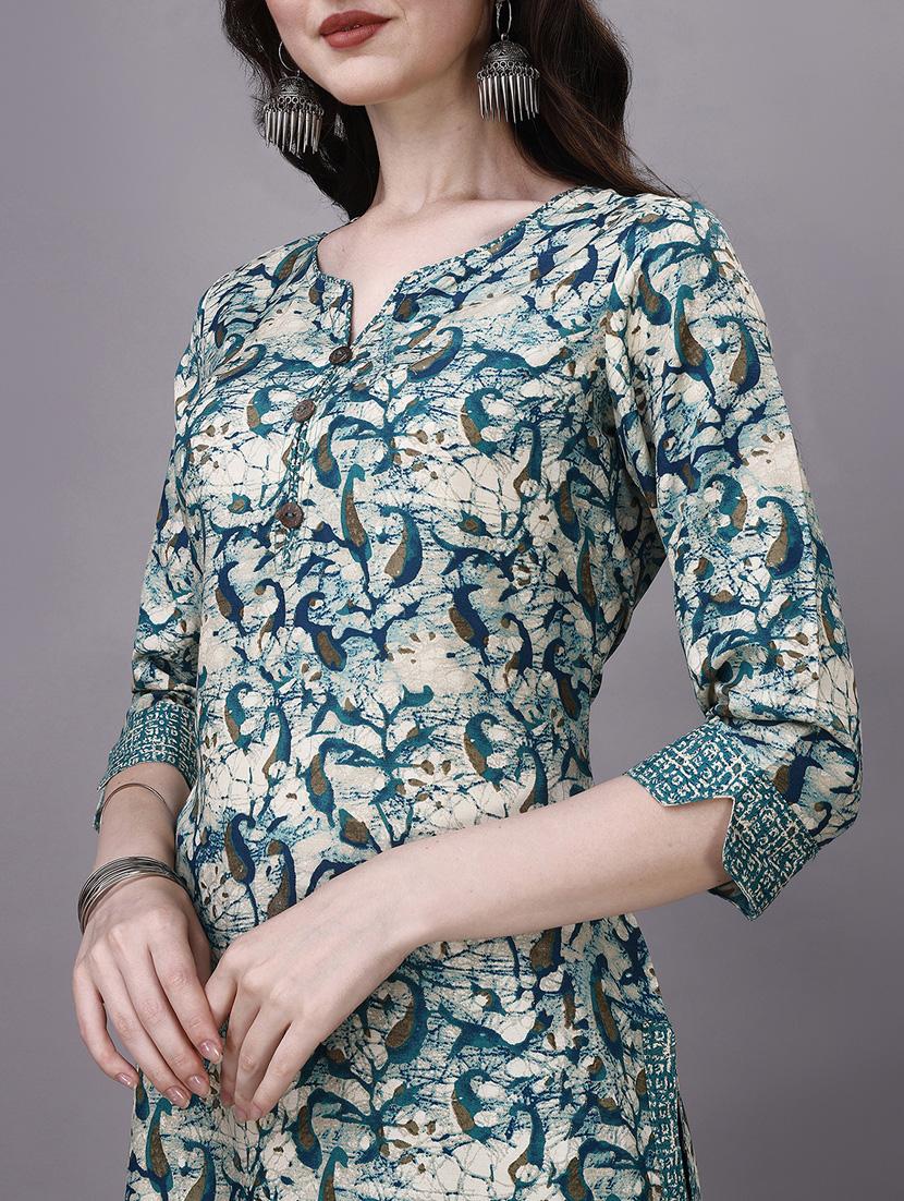 blue cotton blend kurta palazzo set - 20239162 - Standard Image - 5