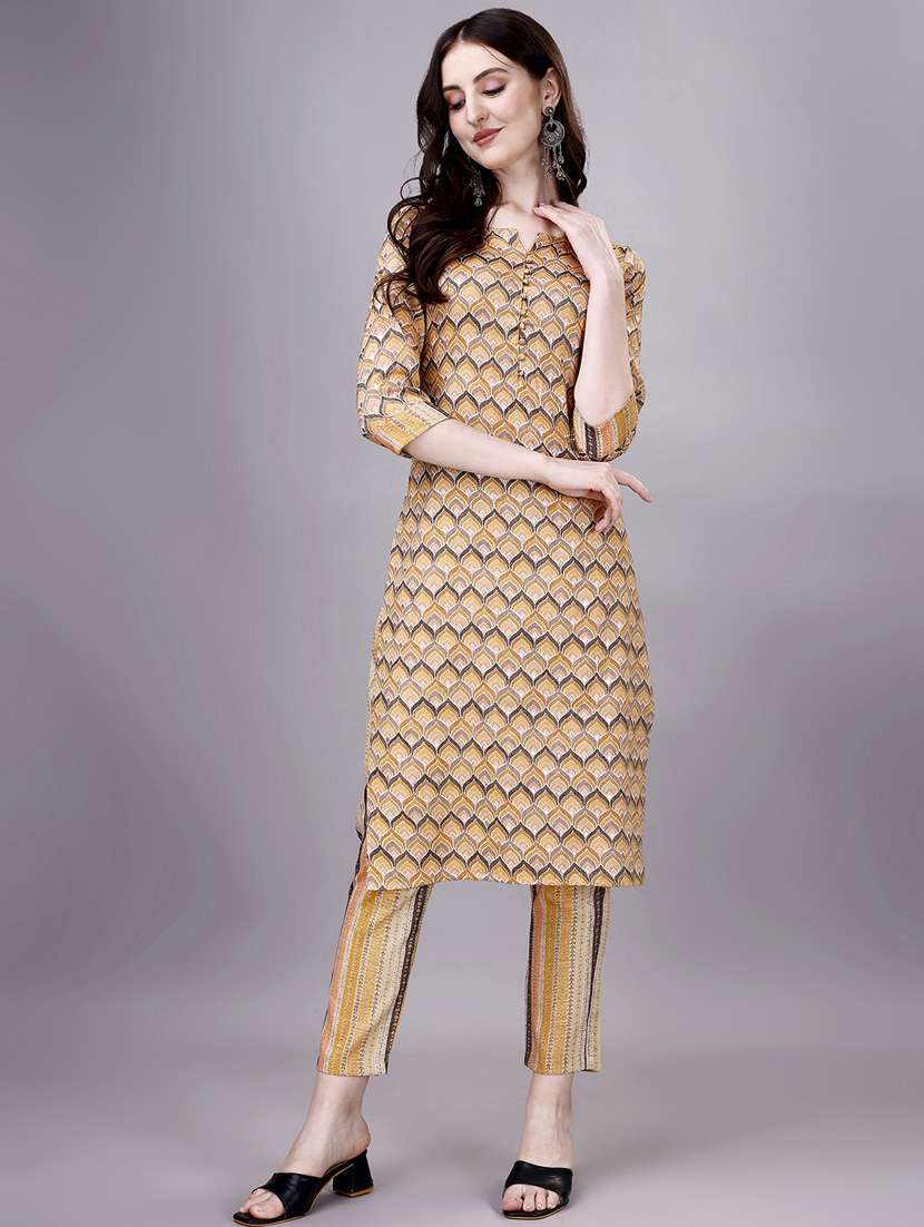 orange cotton blend kurta pant set - 20239163 - Zoom Image - 0