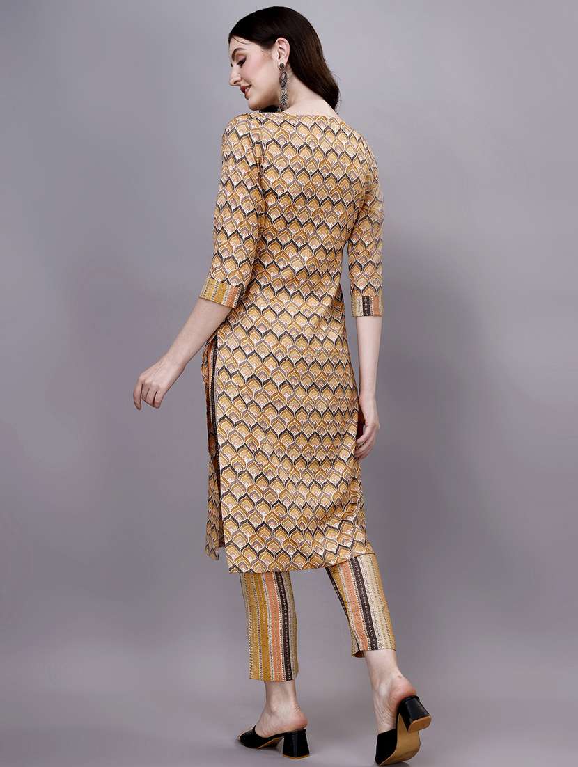 orange cotton blend kurta pant set - 20239163 - Standard Image - 3