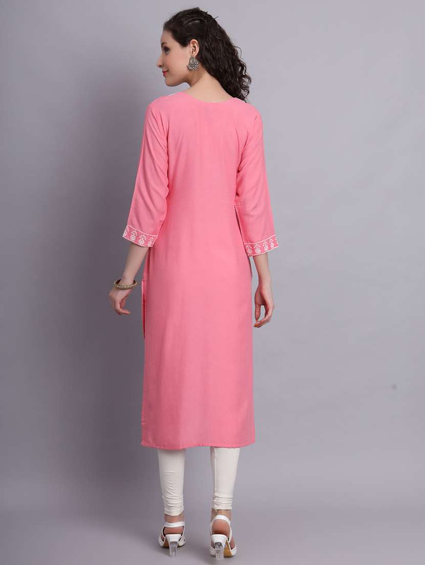 women pink chikankari work straight kurta - 20239512 - Standard Image - 3