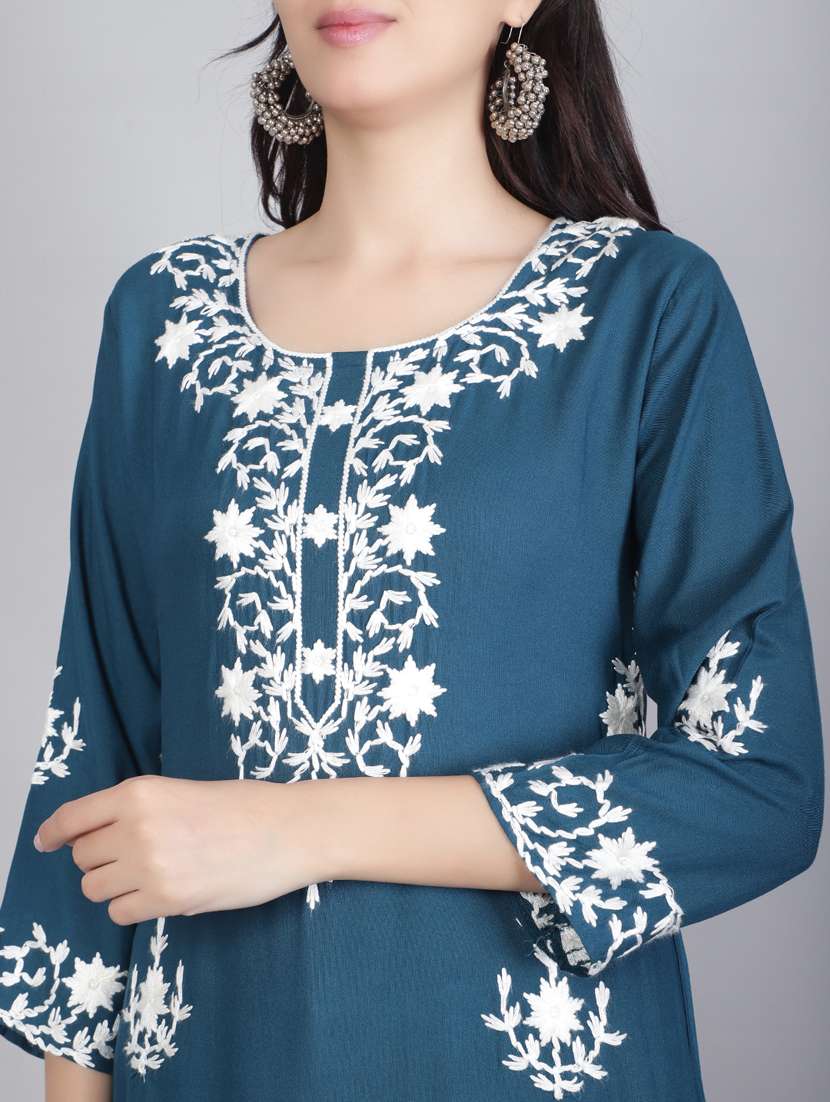 women blue chikankari work straight kurta - 20239522 -  Standard Image - 5