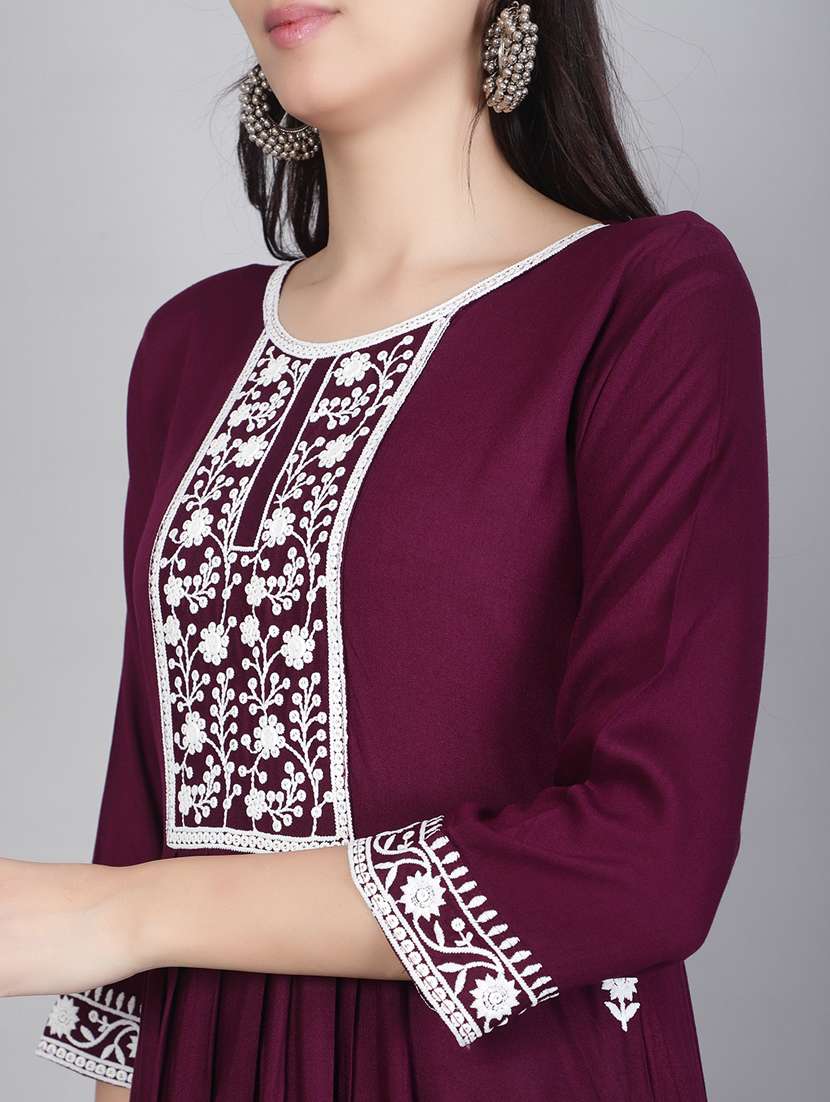 women purple chikankari work flared kurta - 20239523 -  Standard Image - 5