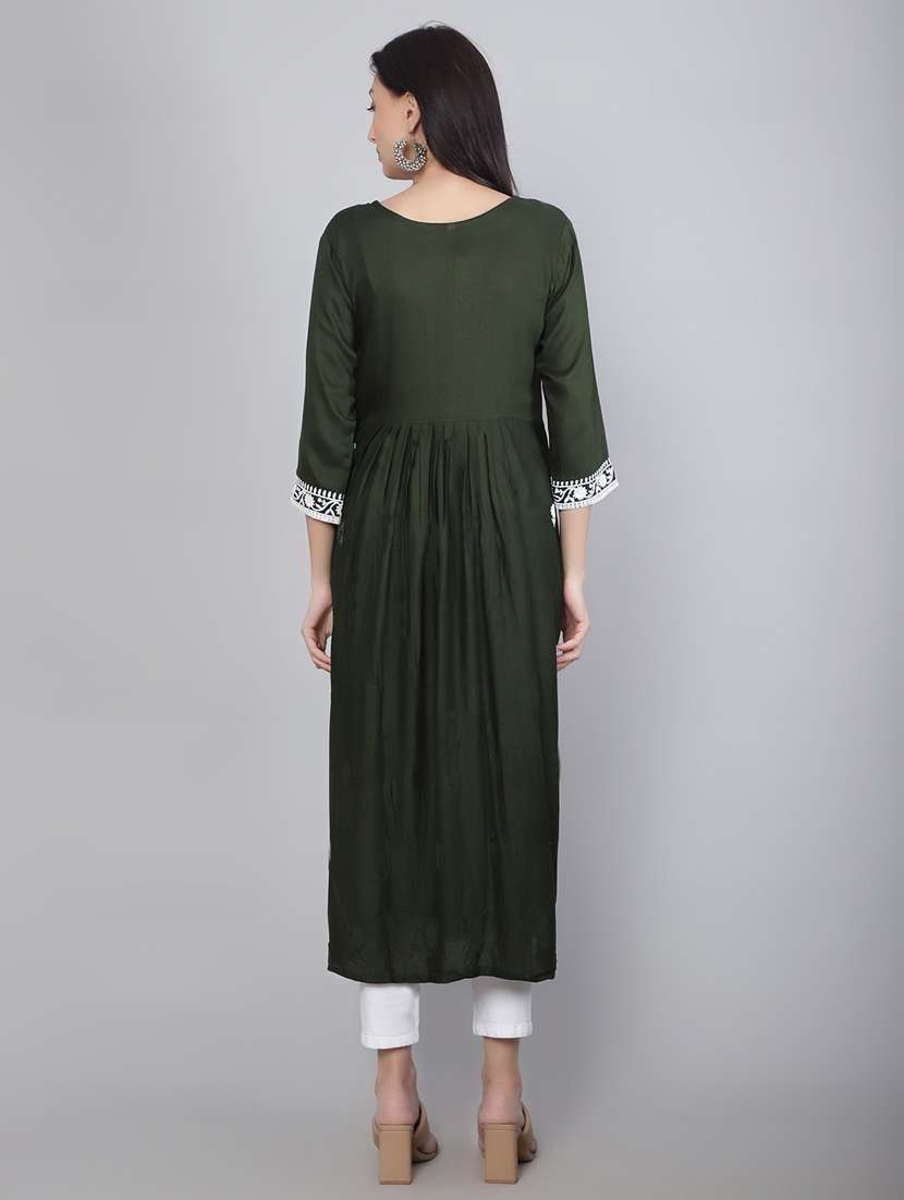 women green chikankari work flared kurta - 20239528 -  Standard Image - 3