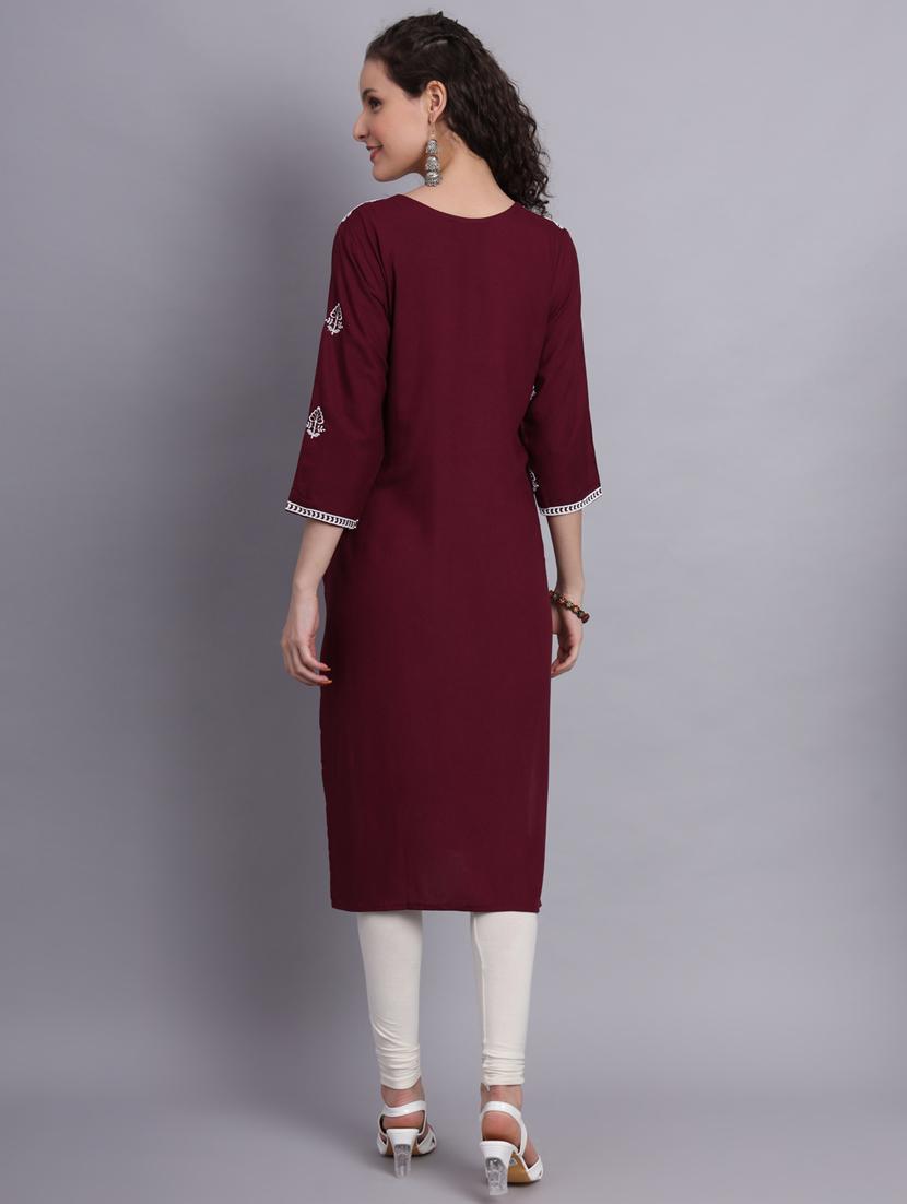 women purple chikankari work straight kurta - 20239529 - Standard Image - 3