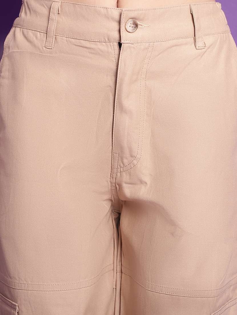 beige solid high rise cargo trouser - 20240144 -  Standard Image - 5