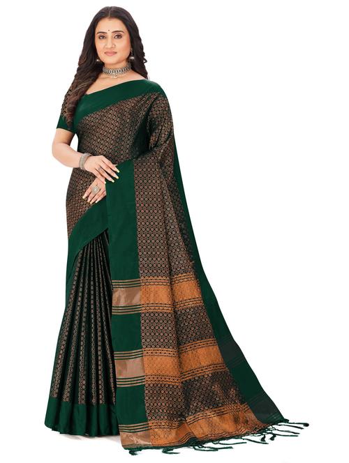 dark green silk madurai saree with blouse - 20240410 -  Standard Image - 0