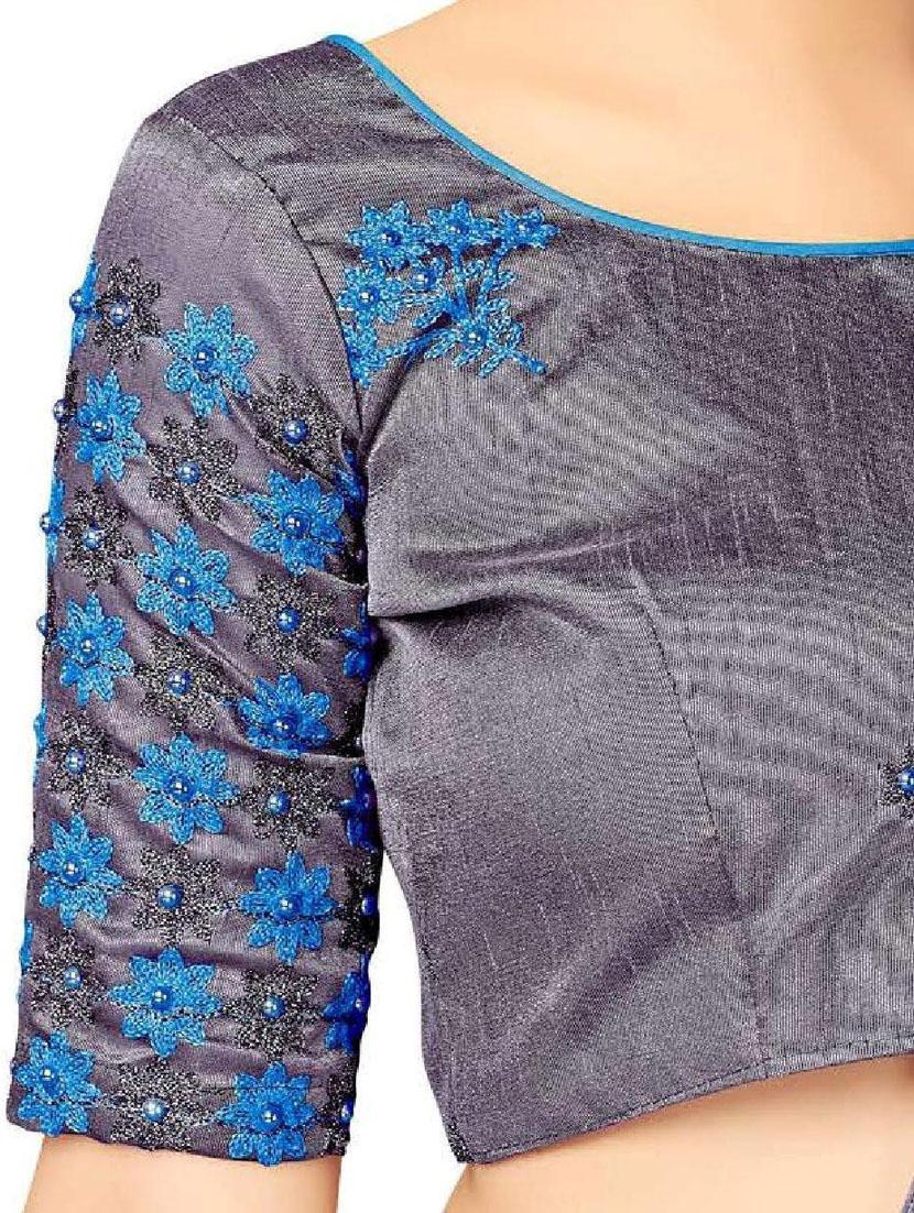 blue colored embroidered saree with blouse - 20240420 - Standard Image - 5