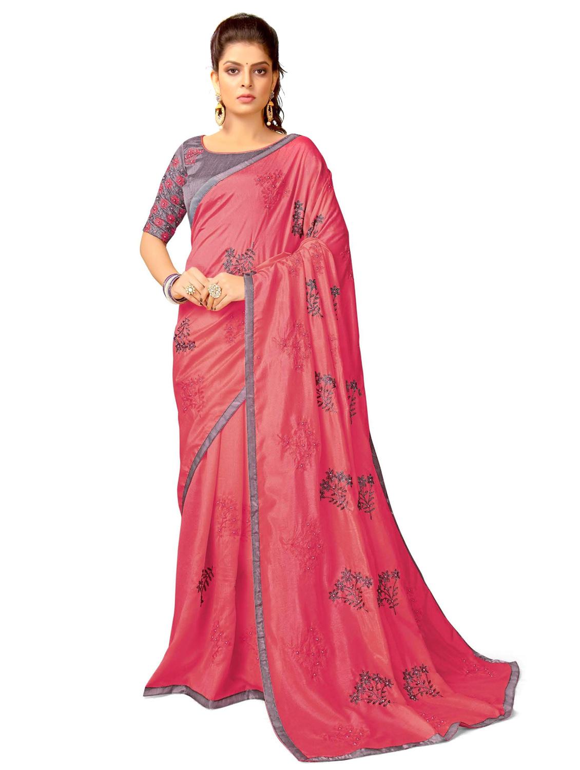 red colored embroidered saree with blouse - 20240421 - Zoom Image - 0