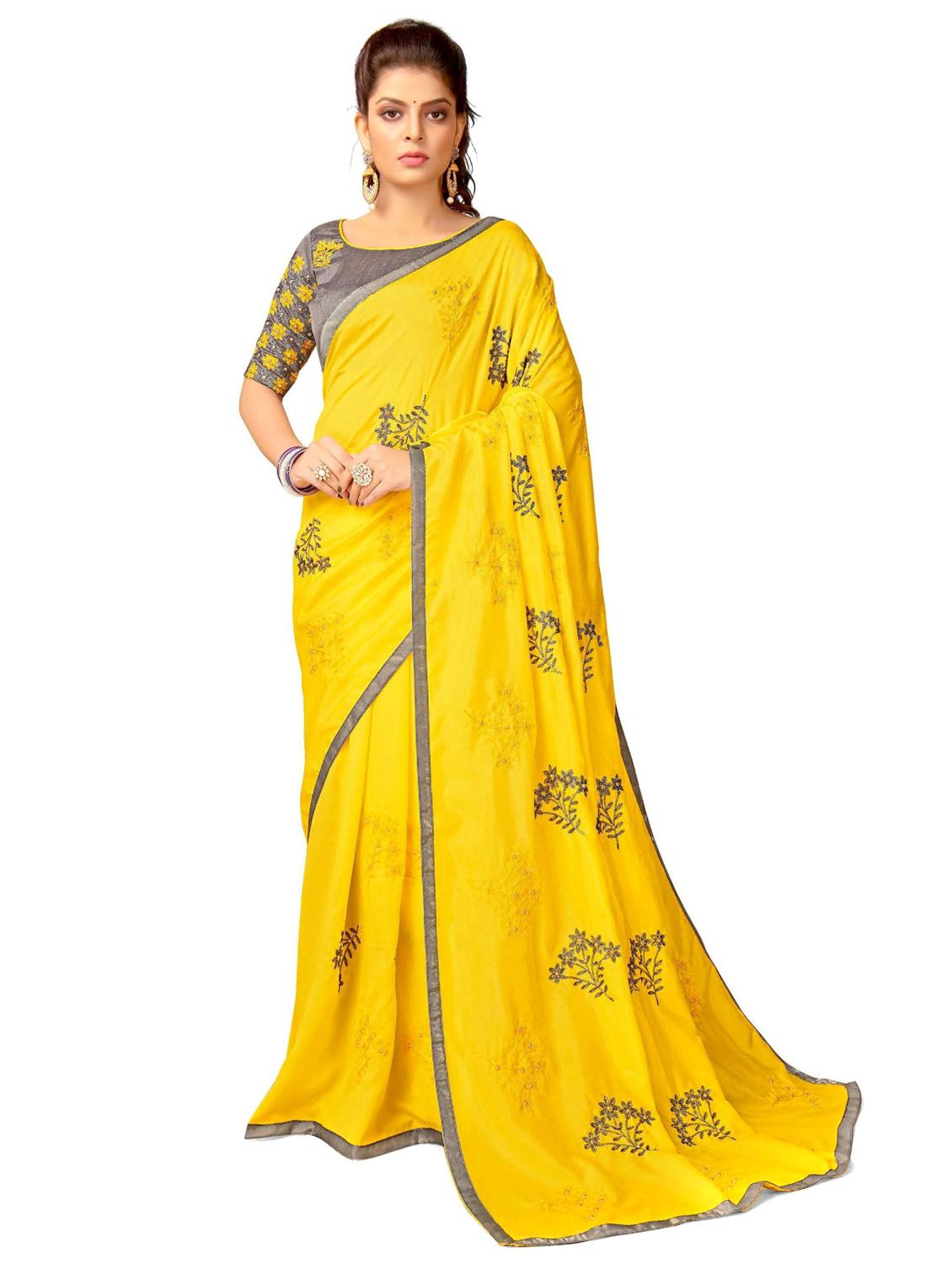women yellow embroidered saree with blouse - 20240423 - Zoom Image - 0