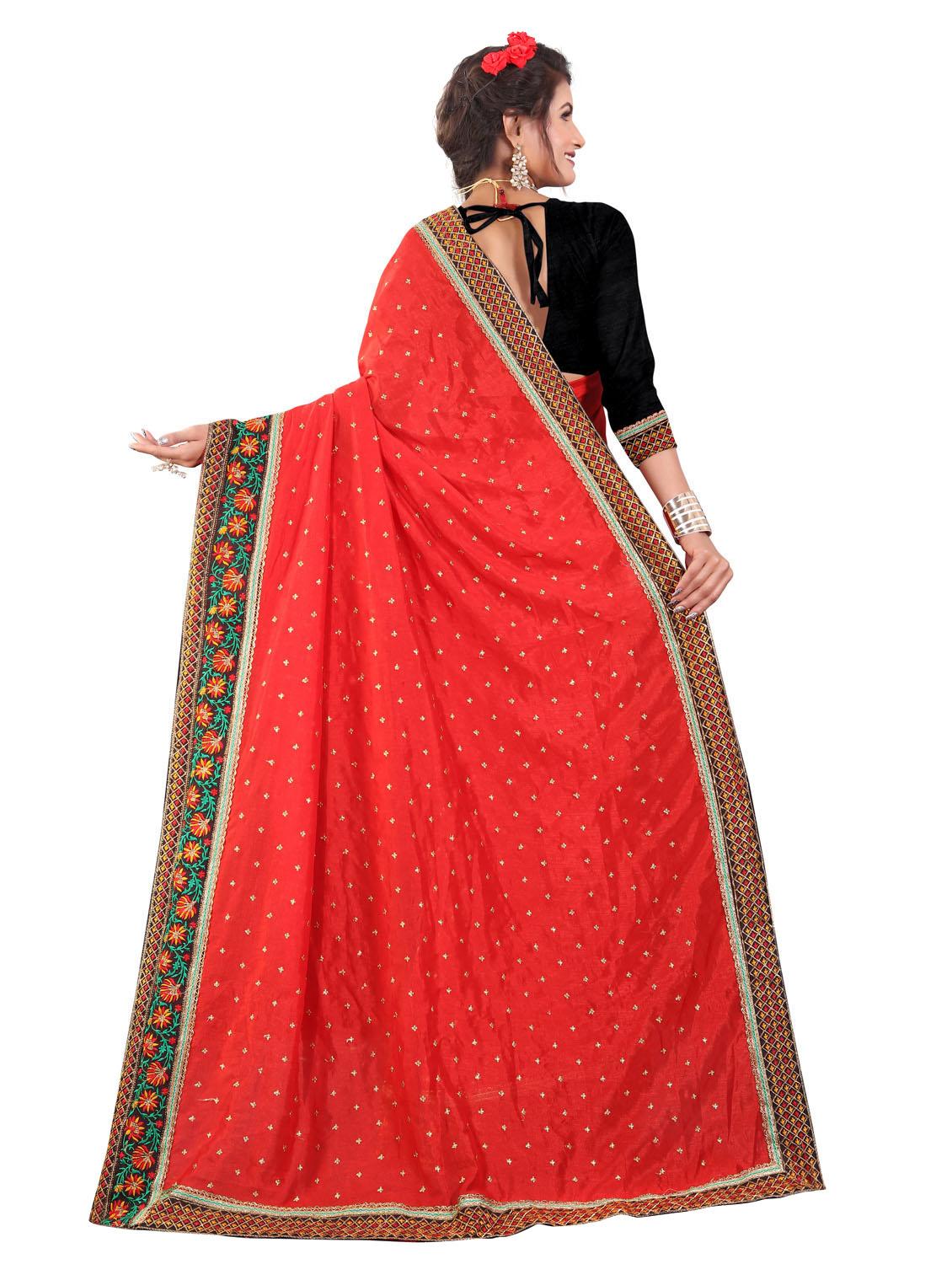 red solid bordered saree with blouse - 20240434 - Standard Image - 3