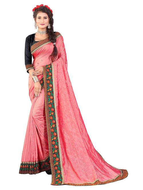 pink colored bordered saree with blouse - 20240435 - Standard Image - 0