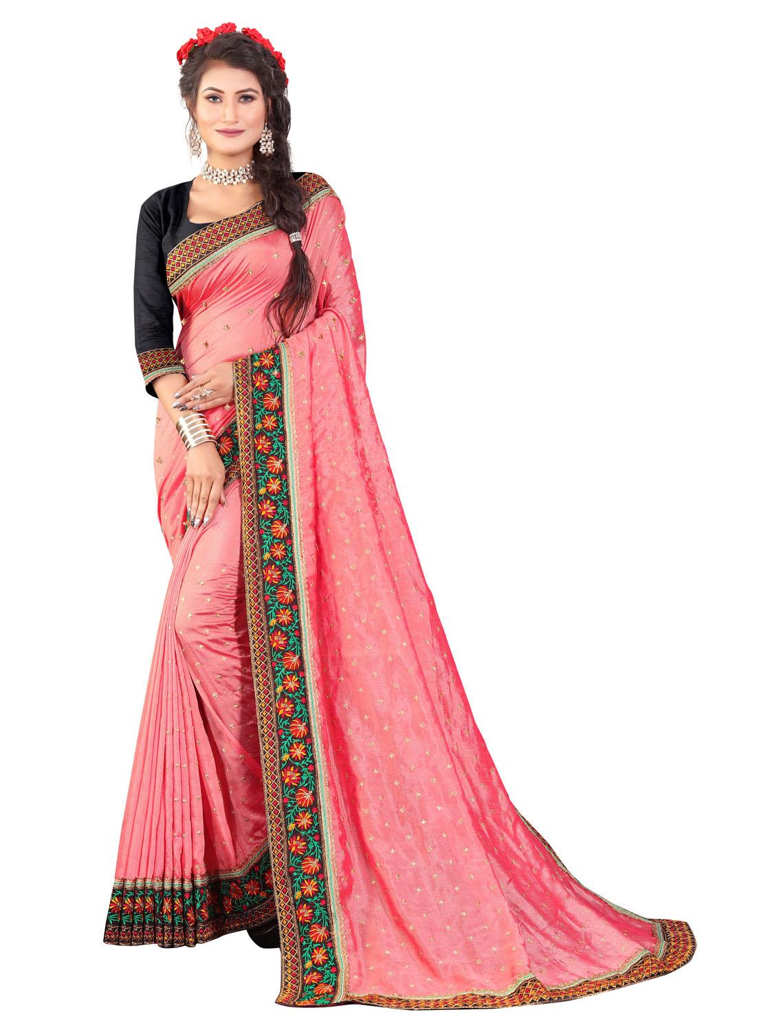 pink colored bordered saree with blouse - 20240435 - Zoom Image - 0