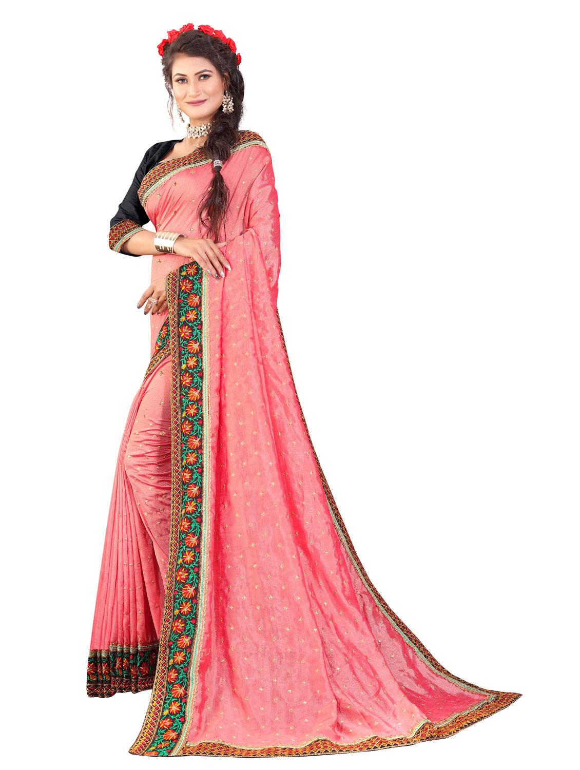 pink colored bordered saree with blouse - 20240435 - Standard Image - 3