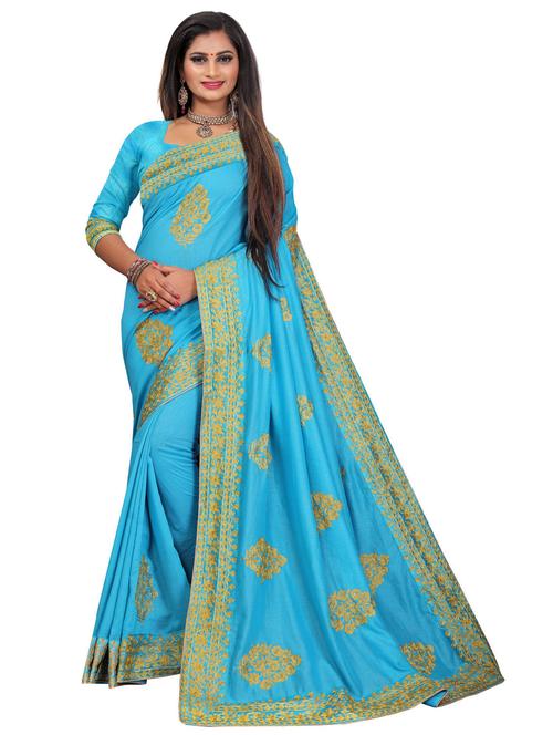 light blue floral printed saree with blouse - 20240441 - Standard Image - 0
