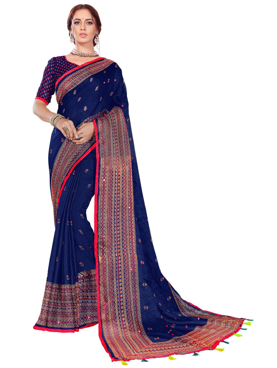 blue floral print bordered saree - 20240480 -  Zoom Image - 0