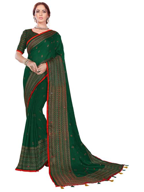 dark green floral printed saree with blouse - 20240482 -  Standard Image - 0