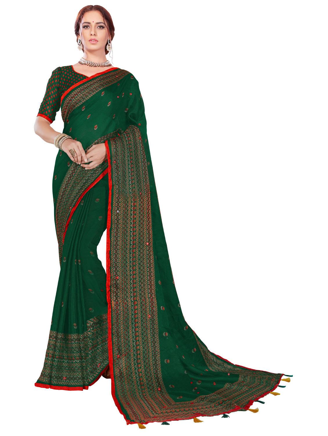 dark green floral printed saree with blouse - 20240482 -  Zoom Image - 0