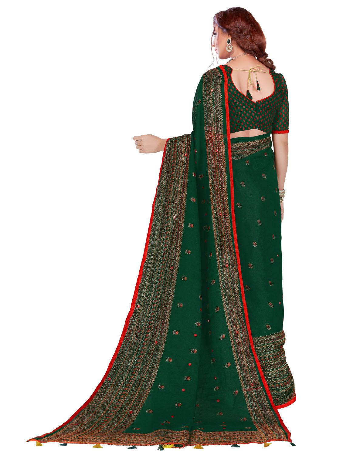 dark green floral printed saree with blouse - 20240482 - Standard Image - 3