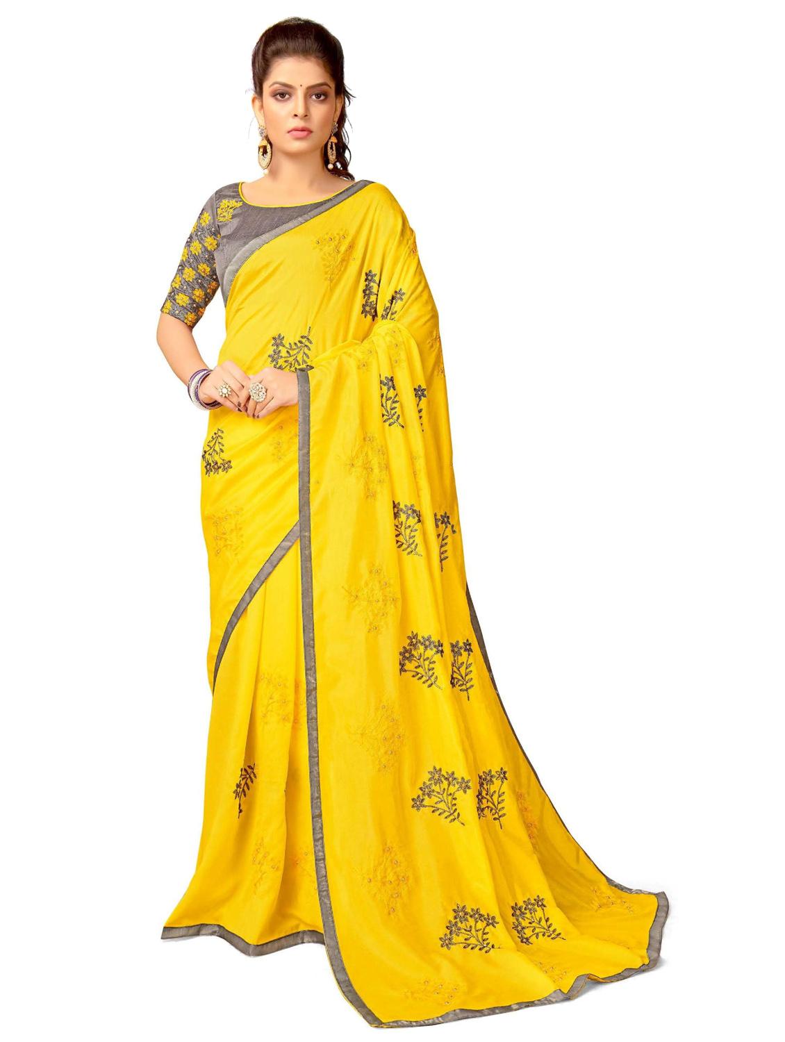 yellow colored embroidered saree - 20240525 - Zoom Image - 0