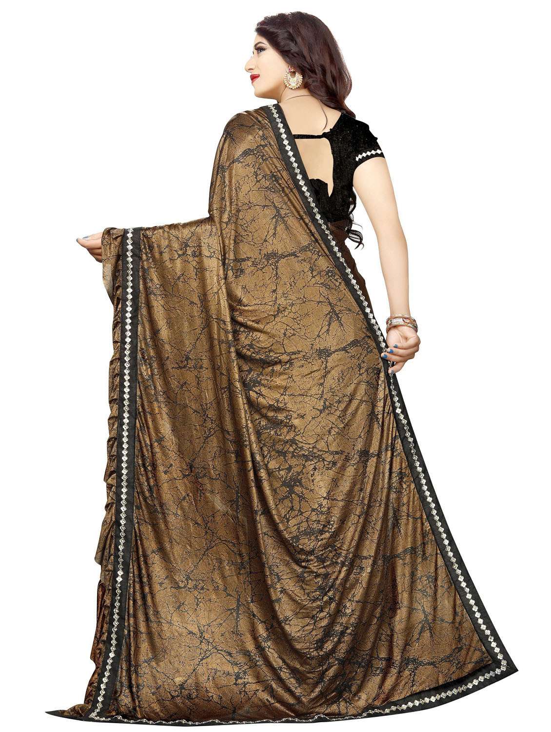 brown abstract printed saree - 20240529 -  Standard Image - 3