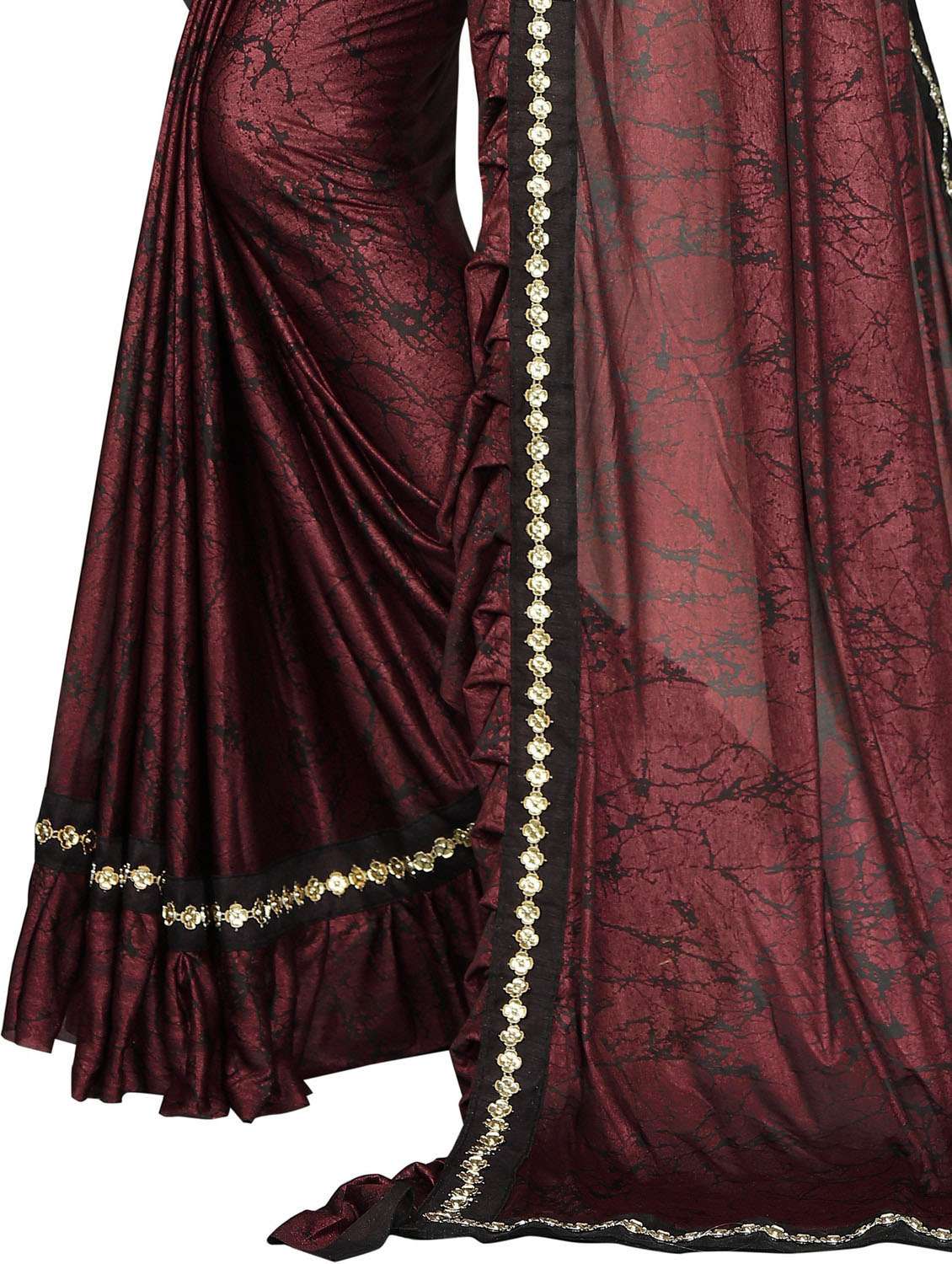burgundy colored ruffle  saree with blouse - 20240530 -  Standard Image - 5