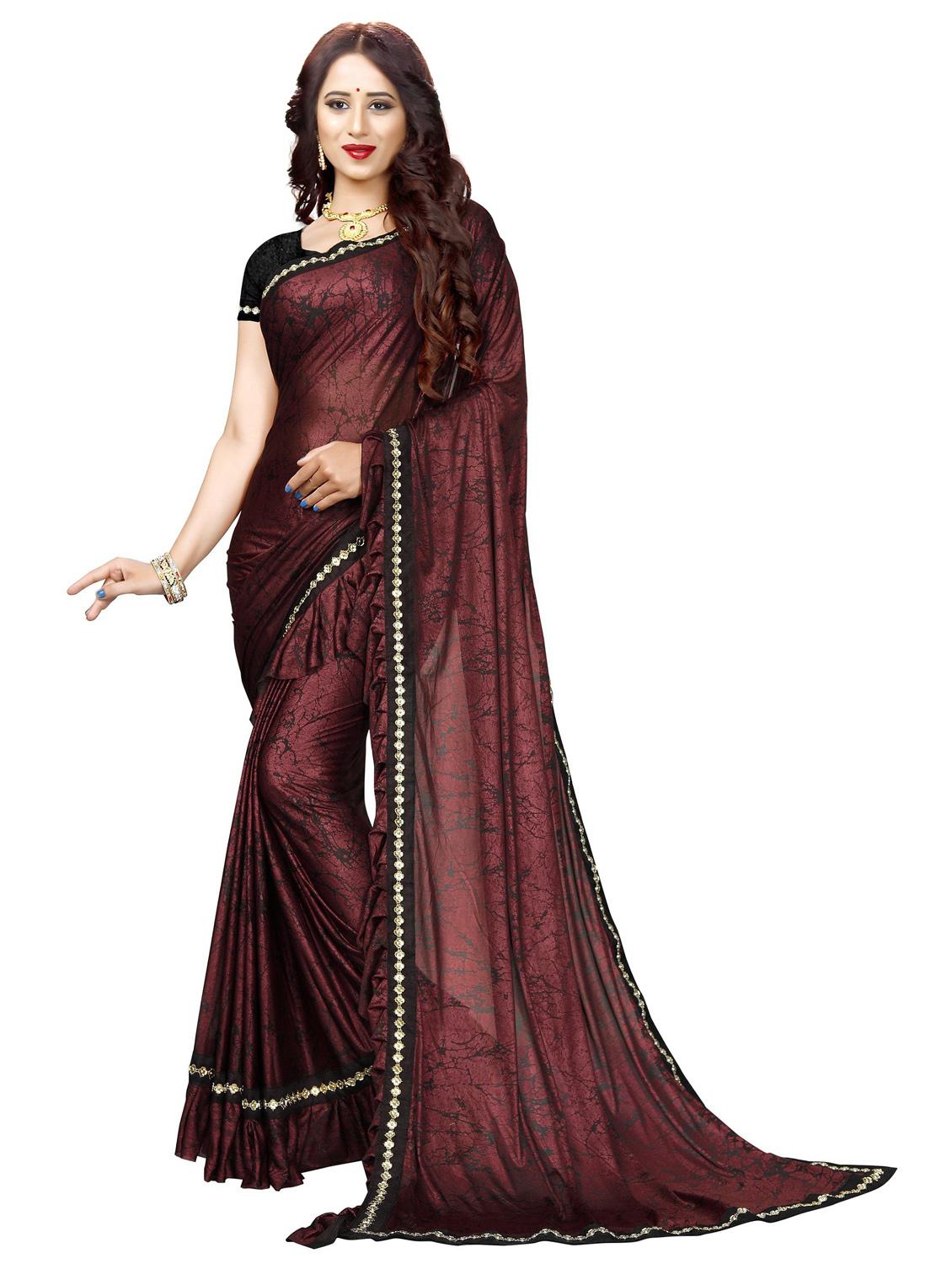burgundy colored ruffle  saree - 20240533 -  Zoom Image - 0